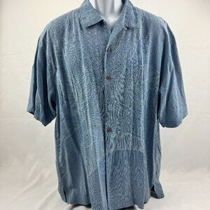 Tommy Bahama Mens 100% Silk Blue Hawaiian Shirt Floral Leaf Pattern Size XL